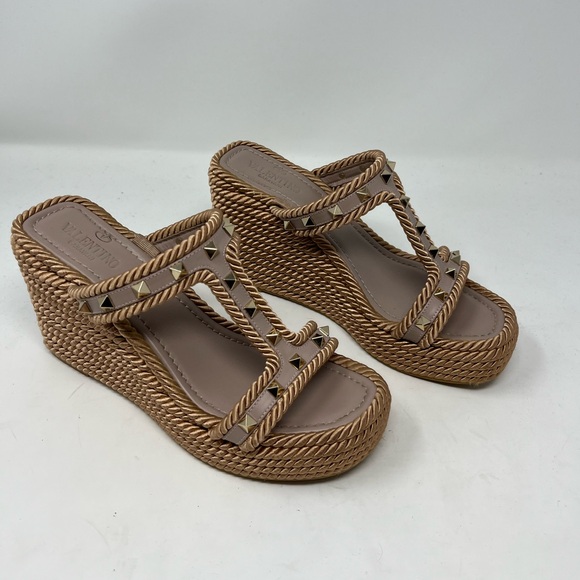 Valentino Rockstud Torchon T-Strap Rope Espadrille Wedge Sandal Platform size 39 - Picture 1 of 10